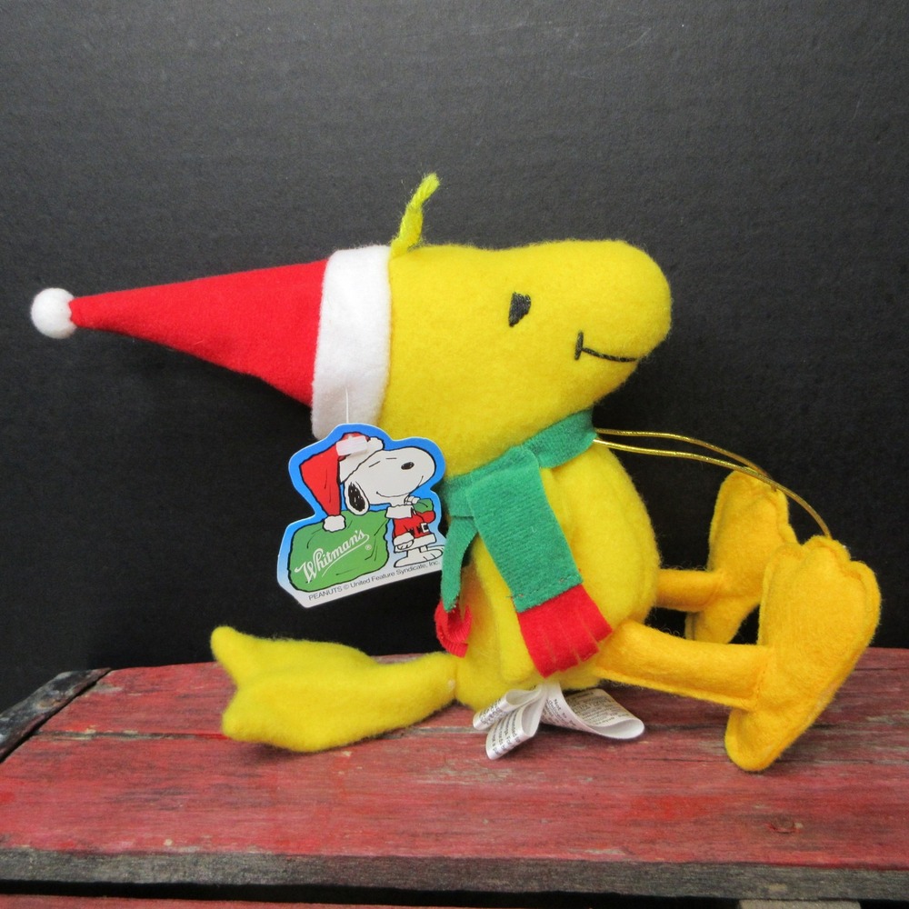 Vtg Woodstock Peanuts Whitman's Christmas Plush Ornament Santa Hat Scarf NEW